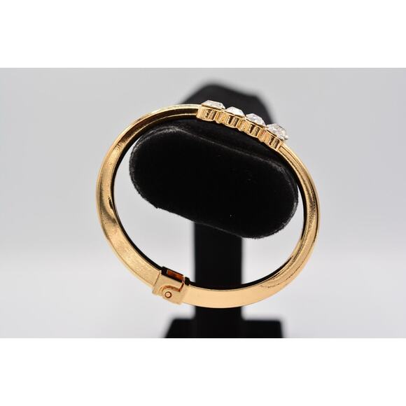 Hinged Bangle Bracelet Shiny Rhinestone Crystal Sparkling Gold Tone Bin8 - Picture 3 of 12